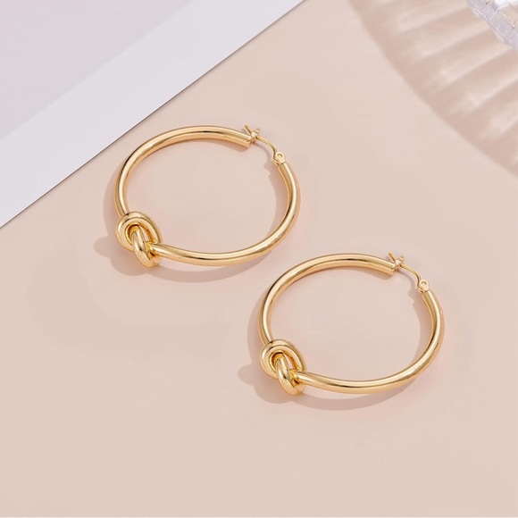 Gold Knot Hoop Earrings - Picture 4 of 5